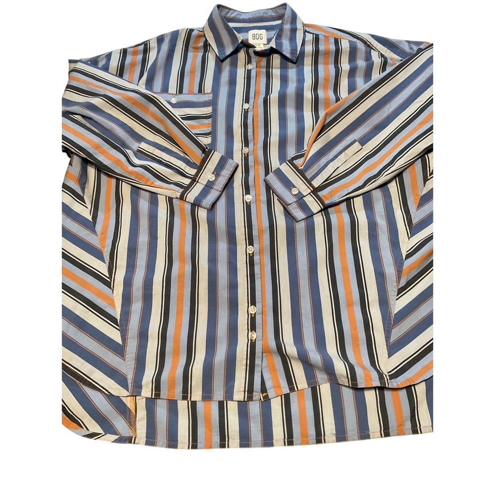 BDG Urban Outfitters Striped Button Up Shirt Blue Orange Black White Size S P‎